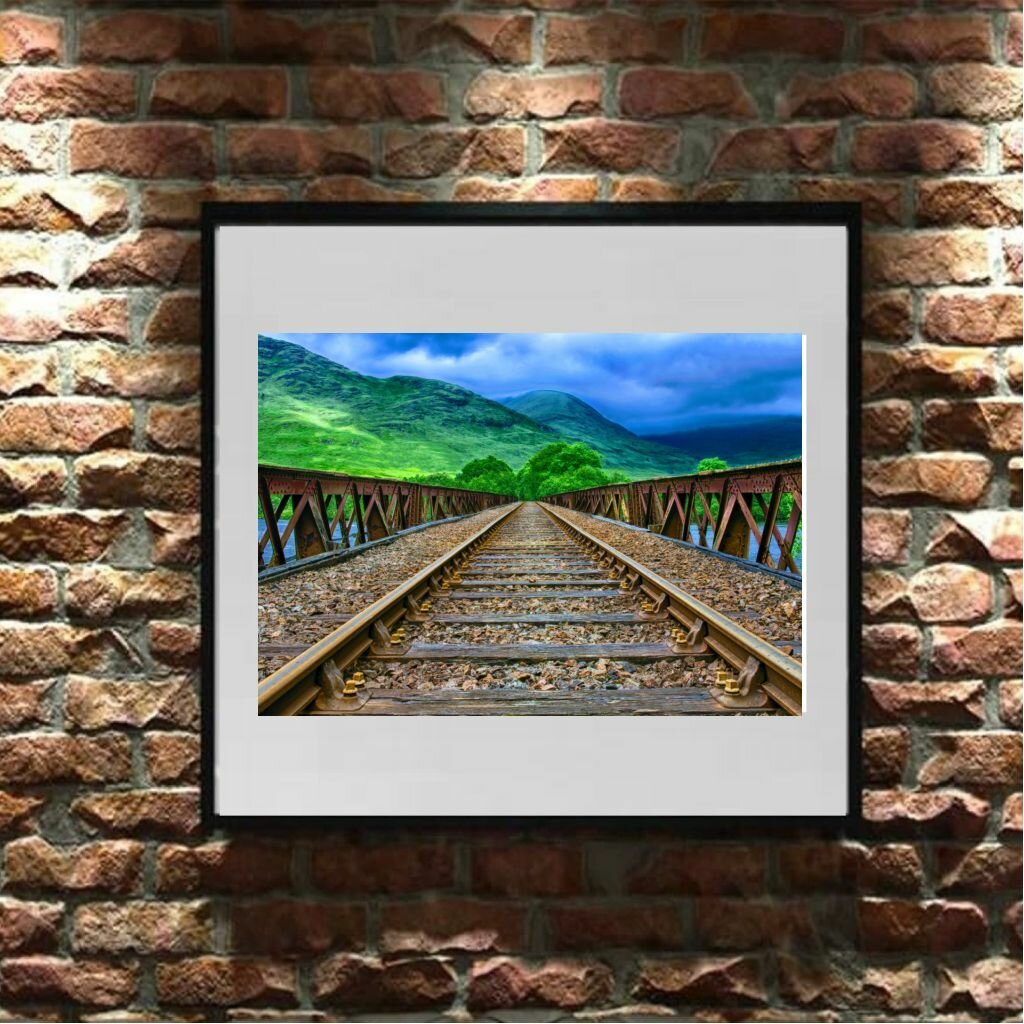 Постер "Железнодорожный мост на фоне пейзажа" Cool Eshe из коллекции "Интерьеры на любой вкус", плакат на стену А4 (29,7 х 21 см)