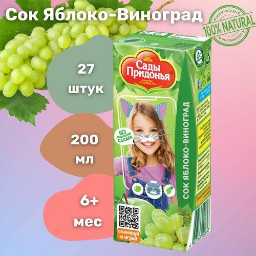Сок детский Сады придонья яблоко-виноград осветленный 0,2 л х 27