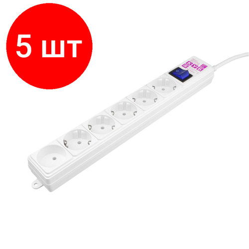 сетевой фильтр power cube spg 5 1 16b 5м white 5м 6 розеток белый Комплект 5 штук, Сетевой фильтр Power Cube 5м, 6р белый 16А/3.5кВт (3x1.5)(SPG6-А2)