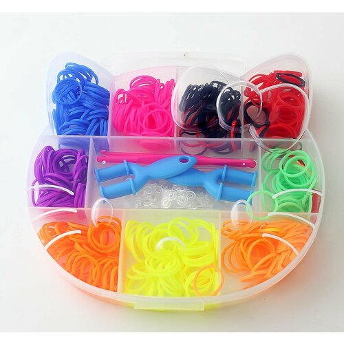 Набор цветных резиночек для плетения браслетов 1000 шт станок крючок S-клипсы рогатка в пластиковом контейнере котенок 409₽