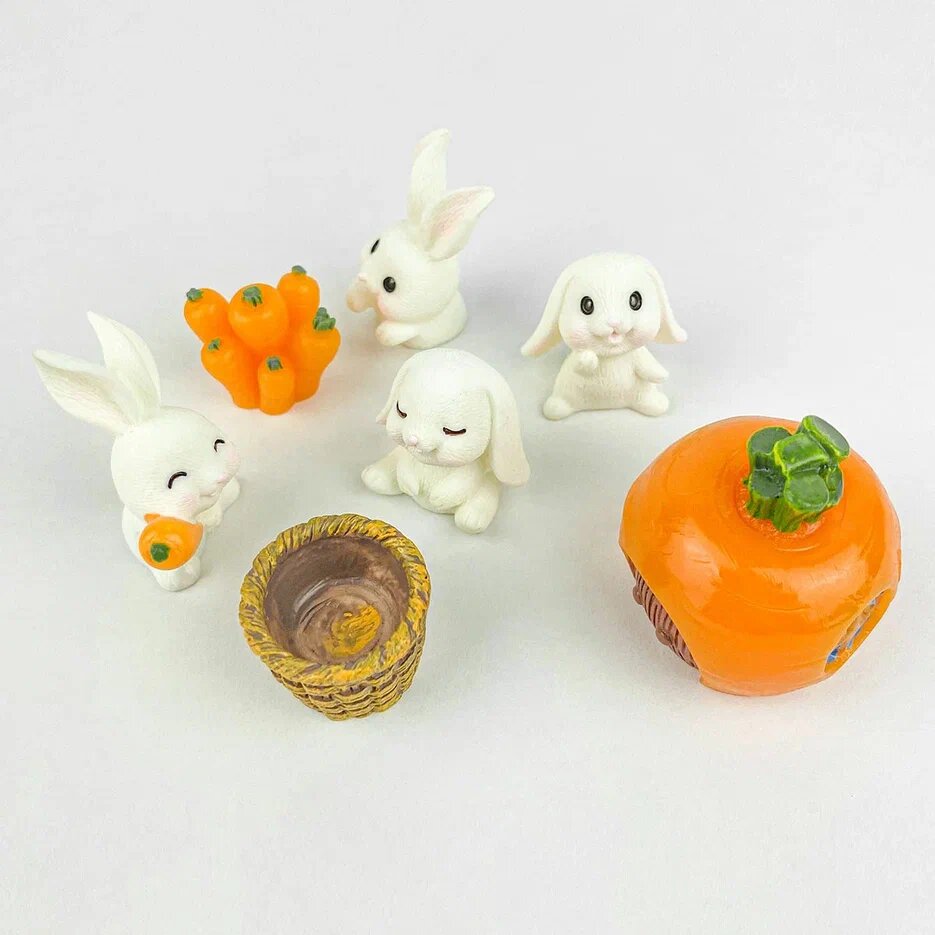 Декоративная фигурка набор "Рождественские белые кролики" для цветочного горшка Набор садовых фигурок для комнатных растений Декор цветочный