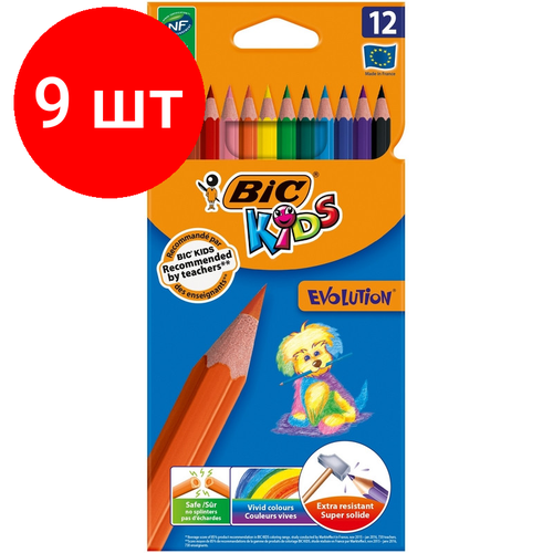 Комплект 9 наб, Карандаши цветные 12цв 6-гран BIC Evolution 829029