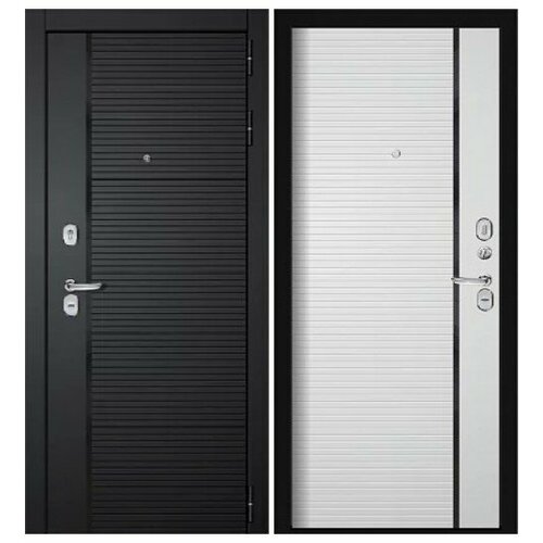 Дверь металлическая Румо ФЛ12 палмер белый софт / кварц чёрный 970 правая