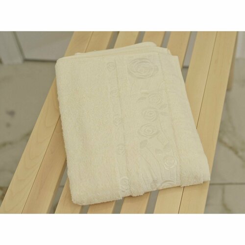 Union Home Полотенеце банное, 70х140 см, Хлопок, Кремовый, Цветы, Халима (Х3)