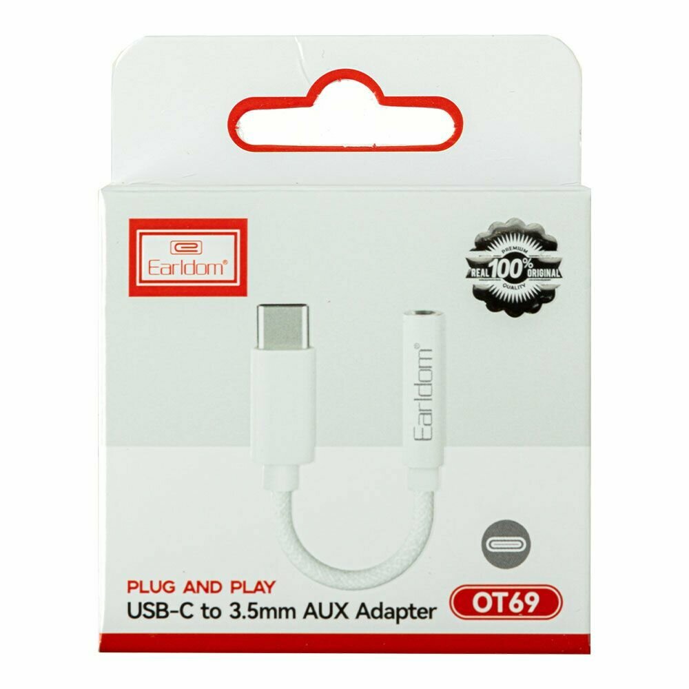 Аудио адаптер Earldom ET-OT69 3.5мм на Type-C (белый) — фото 1