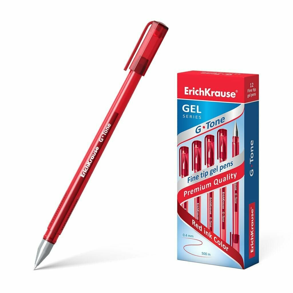 Ручка гелевая ErichKrause G-Tone 0, 5мм (металлический наконечник) (тонированный корпус) красная, 12 штук
