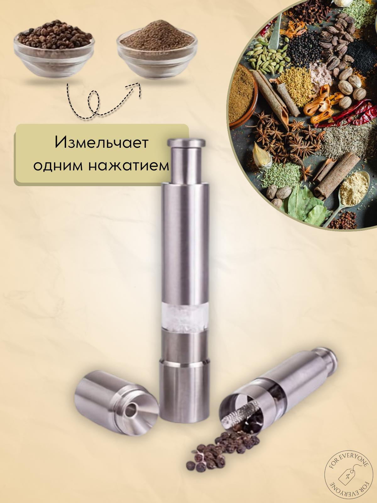 Мельница / Солонка / Для специй / Для перца / Для Соли/ RAVIOIL — фото 1
