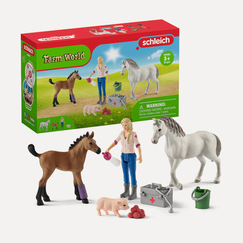 Изображение товара Игровой набор и фигурки Schleich Кобыла и жеребенок у врача серии Farm World, 42486