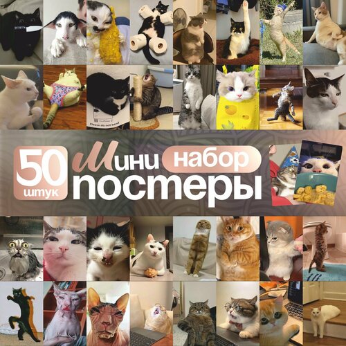 Постеры на стену мини мемы с котами набор черный