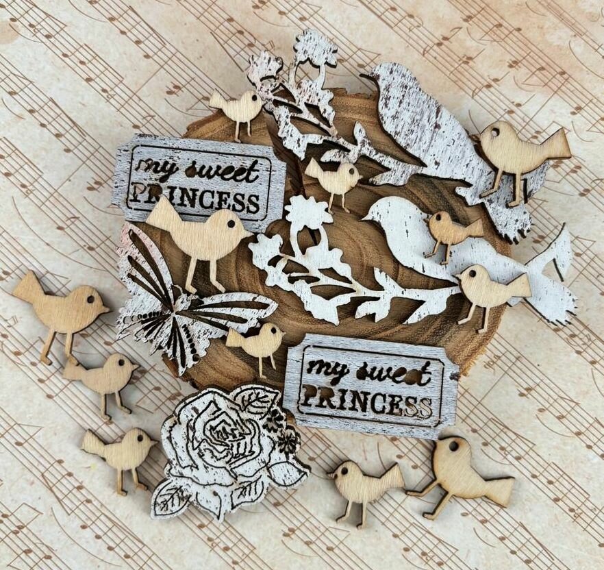 Набор деревянных фигур Птички , 18 шт, размер от 15 до 70 мм, толщина 1,5 мм. отлично подходят для окрашивания красками