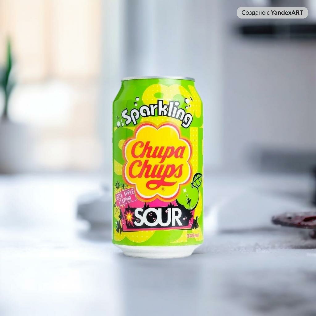 Напиток газированный Chupa Chups (Чупа Чупс) Кислое Зеленое Яблоко 0,345 л х 12 банок — фото 1