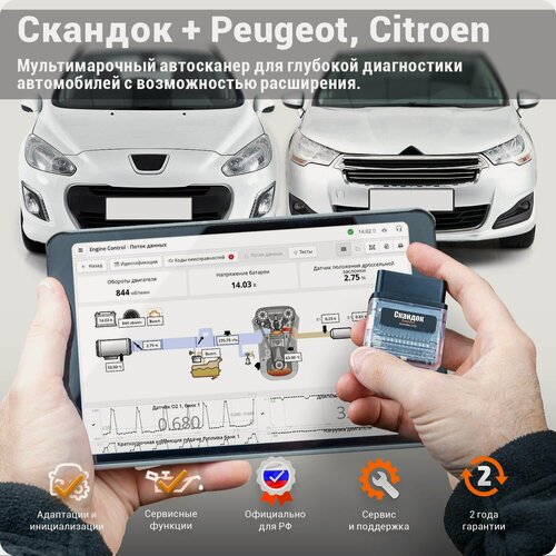 Изображение товара Скандок Компакт + ПО Citroen / Peugeot - профессиональный мультимарочный автосканер.