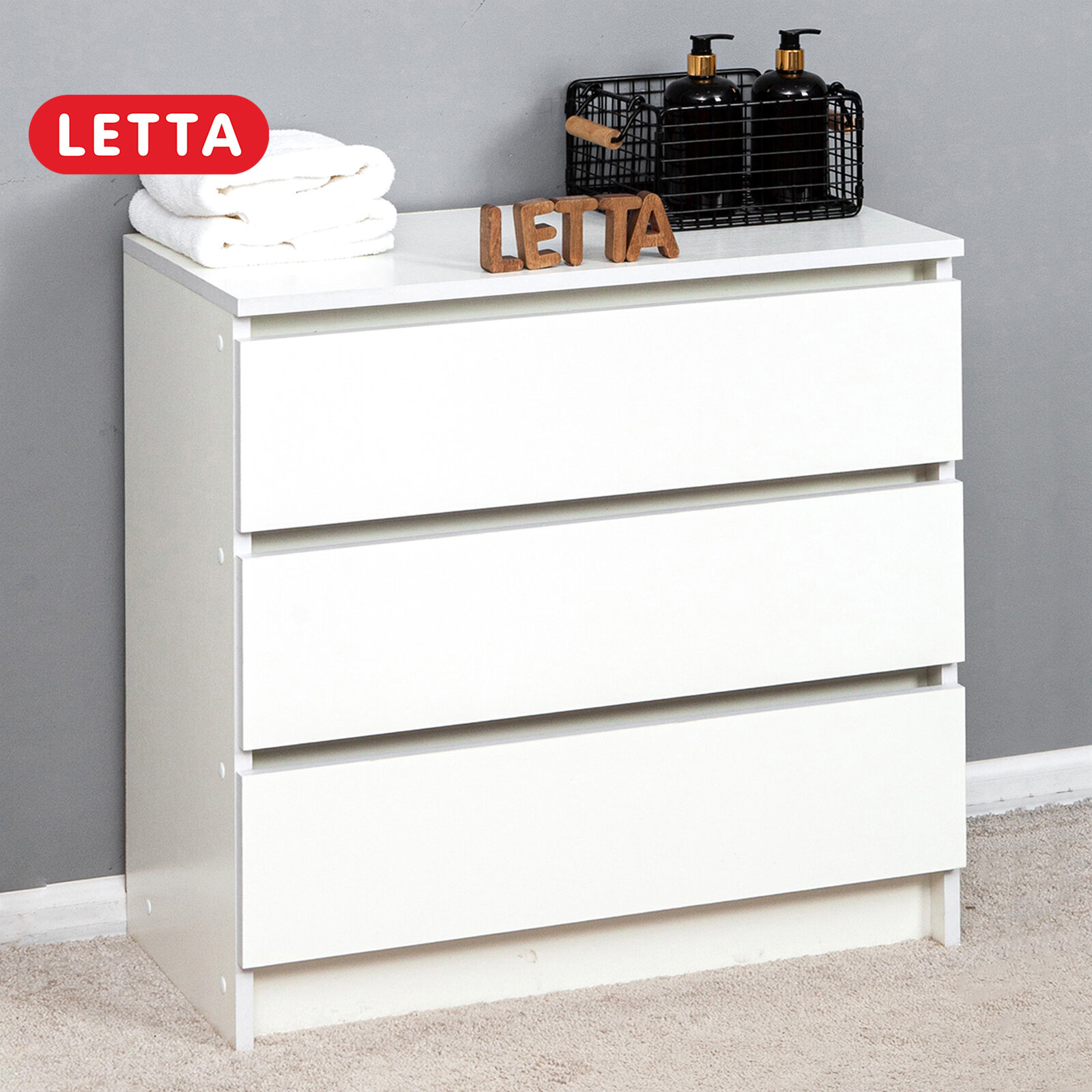 Комод Letta, City, белый, с ящиками, 3 шт, 70см x 35см x 68см