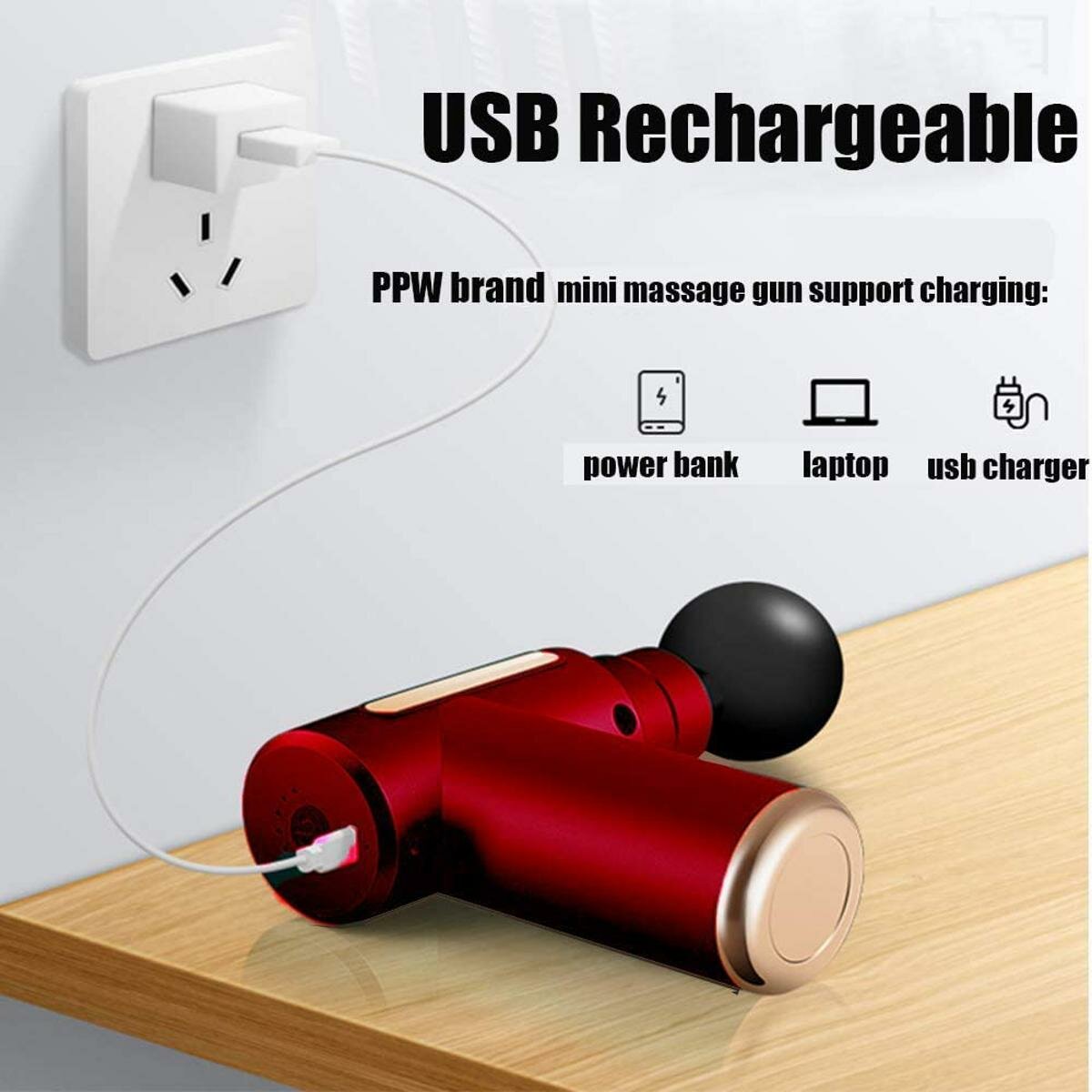 Мини массажер для глубоких тканей, USB-зарядка, 4 массажные головки, портативные электрические массажеры для путешествий и дома для расслабления мышц тела