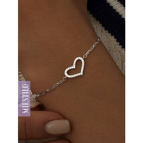 Браслет-цепочка MIESTILO, серебро, 925 проба, родирование, фианит, длина 20 см., серебряный