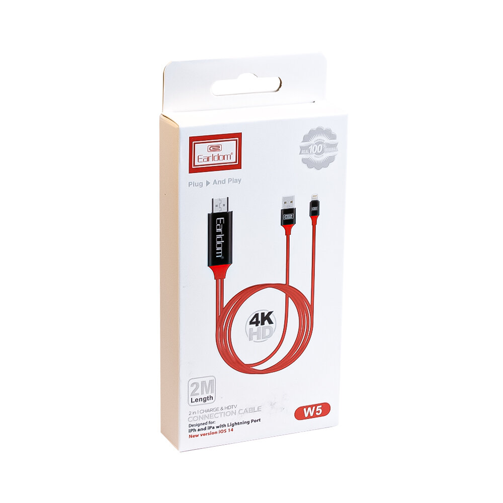 HDMI кабель Earldom ET-W5 Lightning 8-pin, 4K, 2м (красный) — фото 1