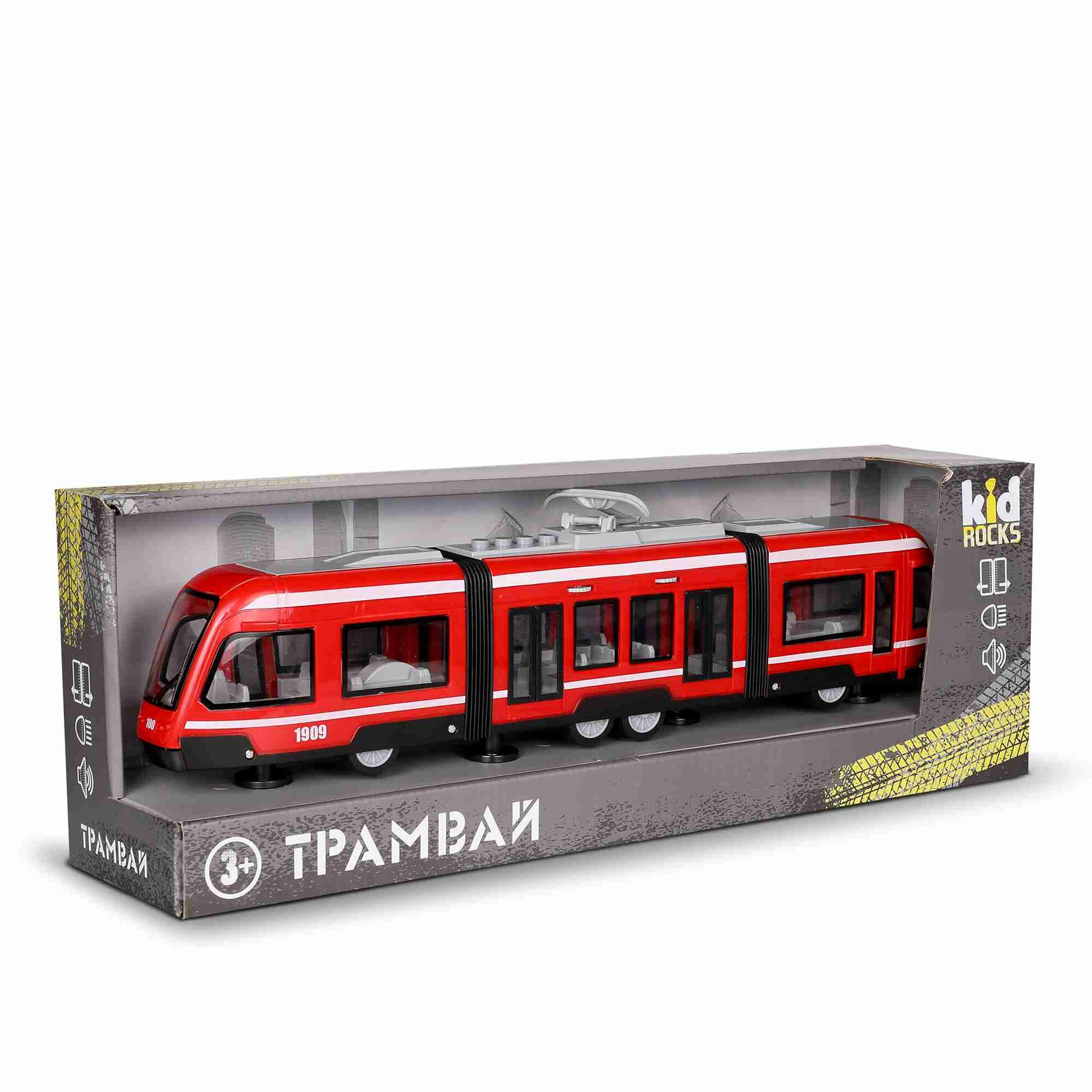 Трамвай Kid Rocks YK-2105, инерционный механизм, подсветка салона, открывающиеся двери