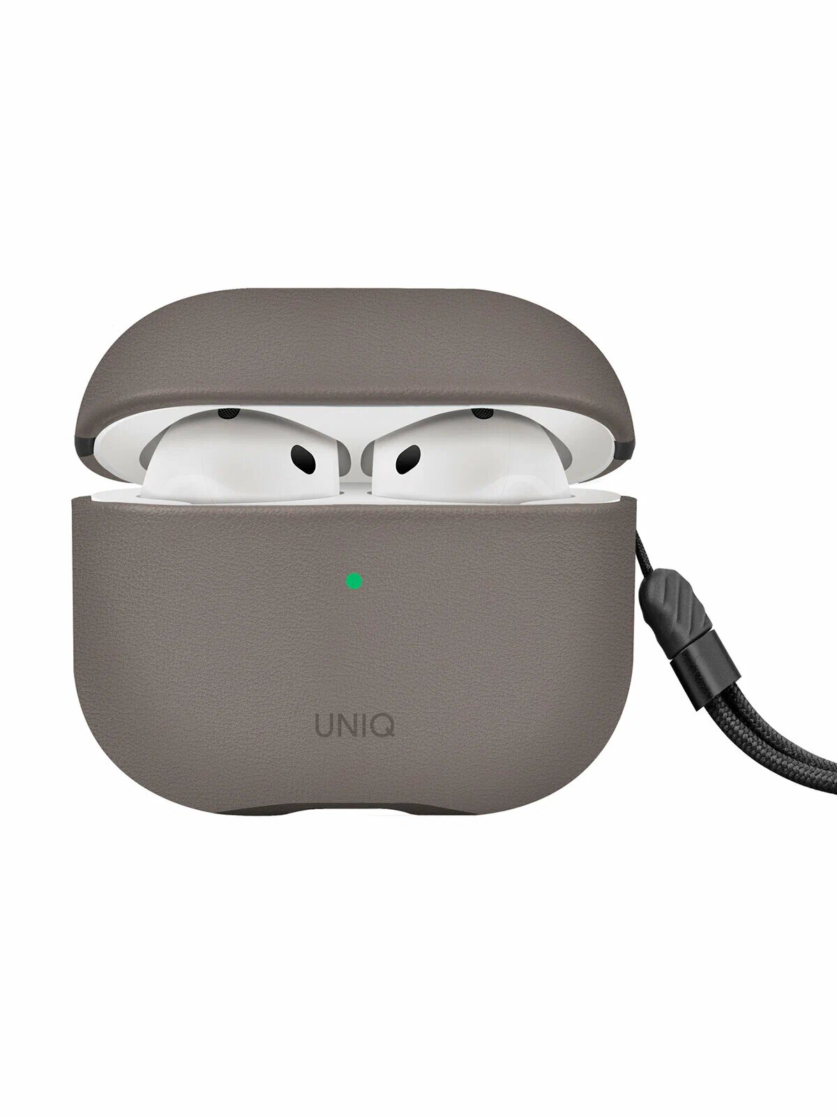 Кожаный чехол с ремешком Uniq Lyden DS для AirPods 4, серый (FLINT GREY) — фото 1