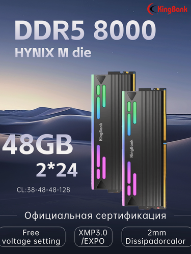 Изображение товара KingBank Оперативная память DDR5 Dark StarBlade RGB 8000МГц Темный RGB DRAM(Hynix M-Die C38) 2x24ГБ(K5.01. FLM5KM9501)