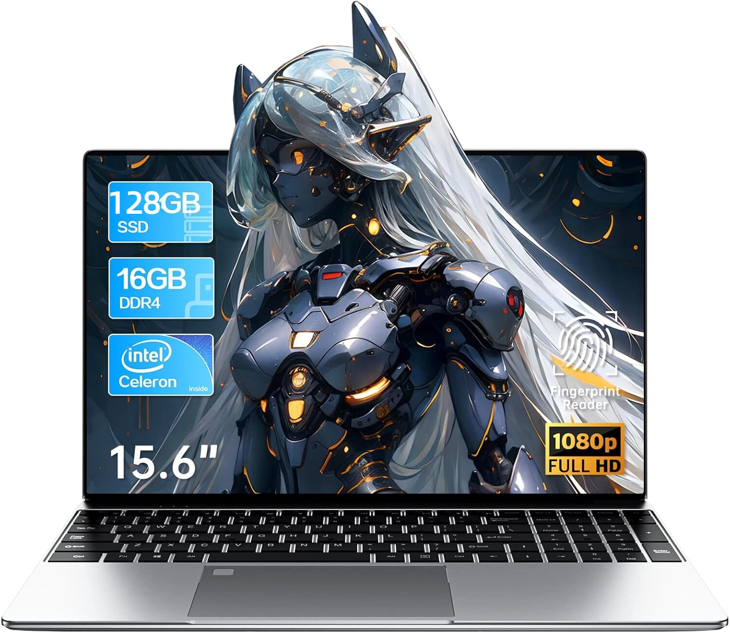 Ноутбук 15.6", Intel Celeron N5095, RAM 16 ГБ, SSD 128 ГБ, Windows Pro, серебристый, Русская раскладка