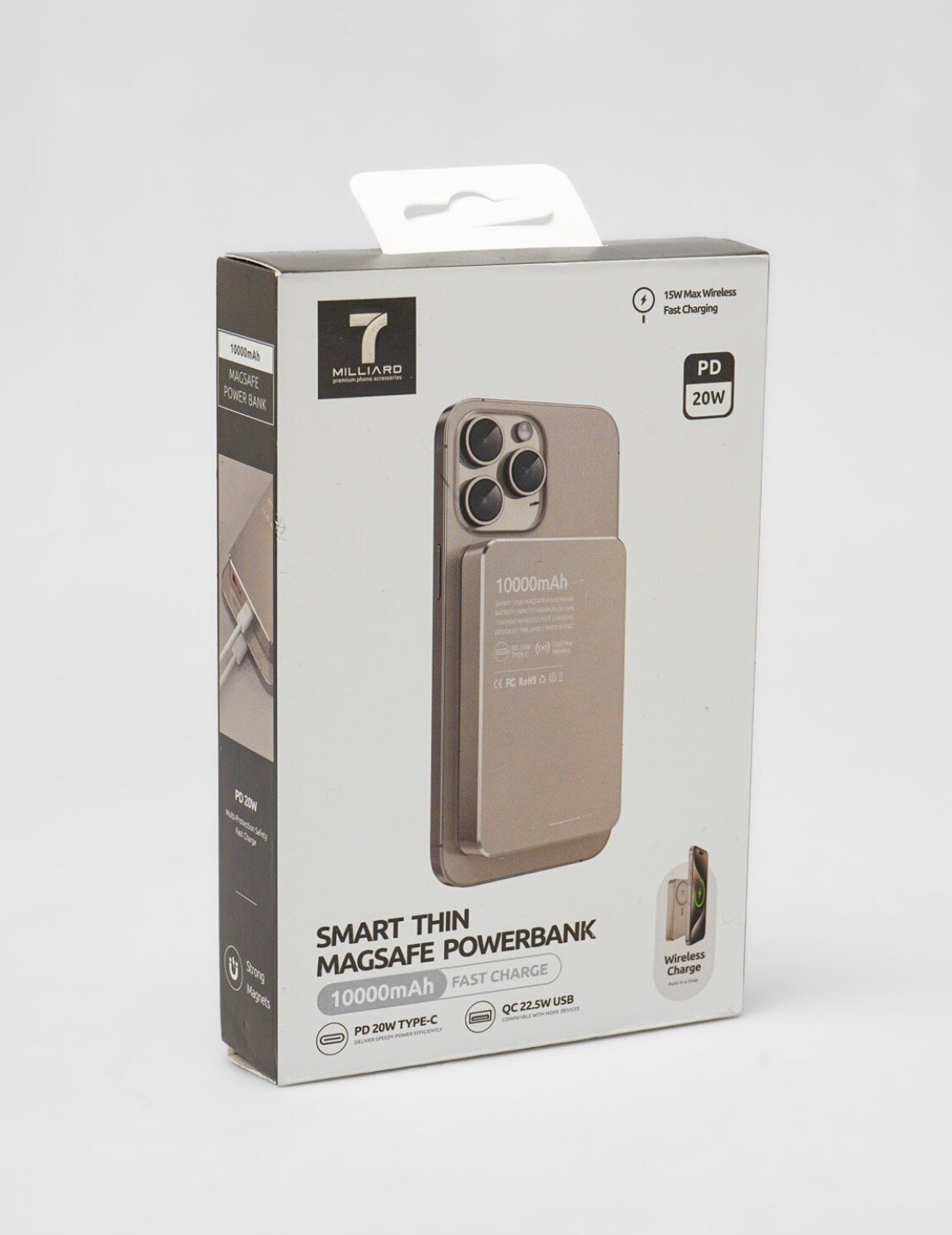 7 Billiard Smart Thin Powerbank 10000 мА·ч — Type-C 20 Вт, QC 22,5 Вт, беспроводная зарядка 15 Вт, быстрая зарядка.