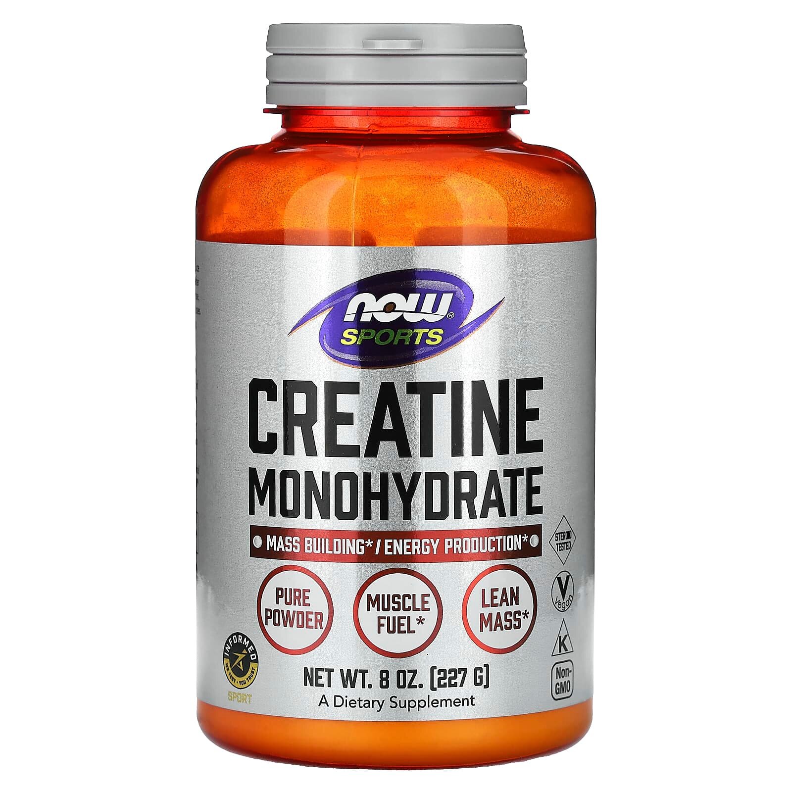 Креатин NOW Sports Creatine Monohydrate, порошок, без вкуса и ГМО, 227 г (8 унций)