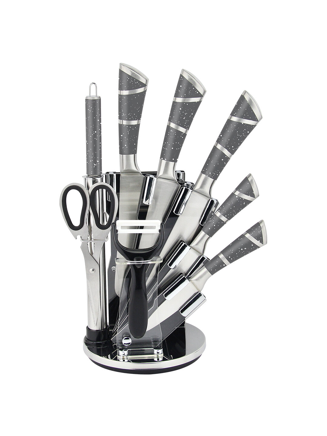 Набор кухонных ножей HausRoland 9 предметов с акриловой подставкой - Серый