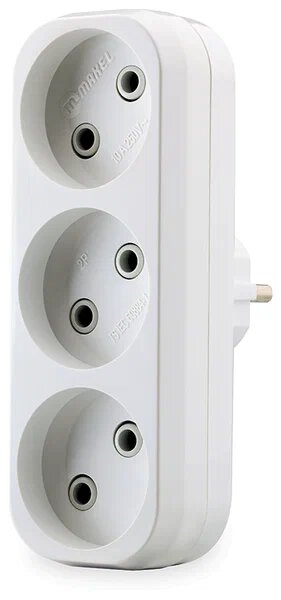 Тройник сетевой 3 гнезда без заземляющих контактов и без шторок, белый MAKEL 10032