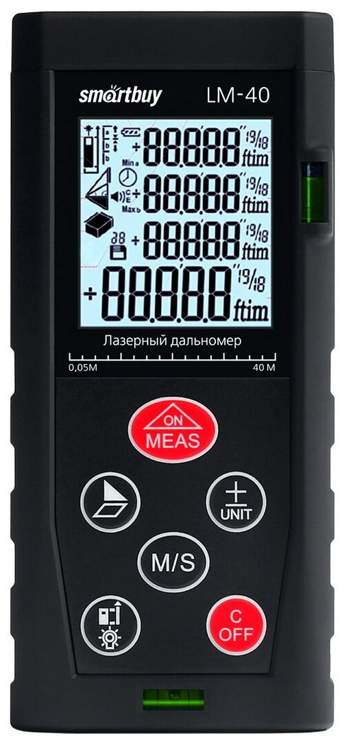 Лазерная рулетка (дальномер) LM-40, дальность 0.05 - 40 м, точность +/- 1.5 мм, IP54, Smartbuy Tools