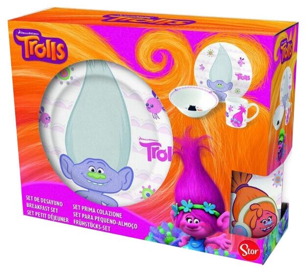 Набор детской посуды Stor 3 предмета Snack Set Trolls - фото №3