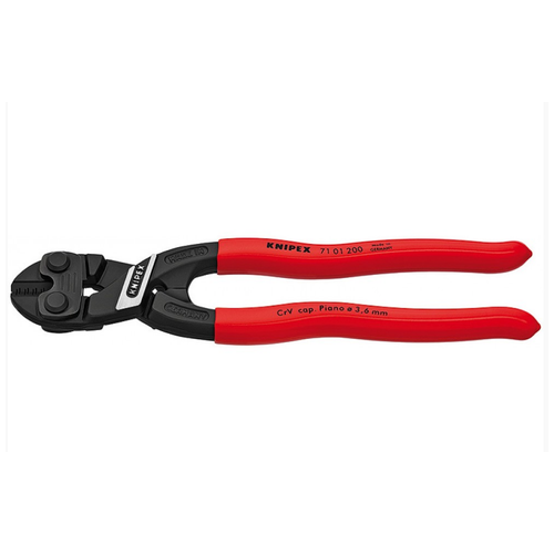 фото Болторез компактный knipex kn-7101200, рез: мягкая проволока ø 6 мм, проволока средней твёрдости ø 5.2 мм, твёрдая проволока ø 4 мм, рояльная струна (hrc 59) ø 3.6 мм, l-200 мм, чёрный, обливные рукоятки