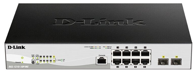 D-Link DGS-1210-10P/ME/B1A (8 x GE PoE+, 2 x SFP, 78W, L2)