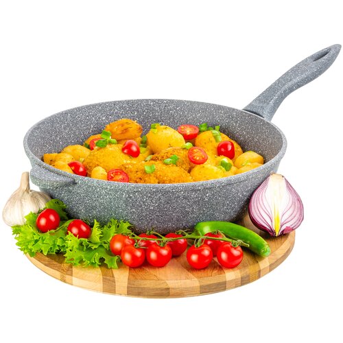 фото Сковорода глубокая 28 см гармония вкуса "серый мрамор" без крышки, н/р, 50х29х12 см elan gallery