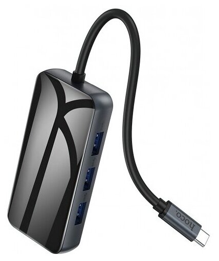 Хаб Hoco HB16 Easy expand Type-C adapter Type-C to USB3.0*3+HDMI+PD+RJ45 Cерый