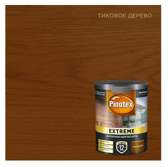 Лазурь для дерева Pinotex Extreme полуматовая тиковое дерево 0.9 л - фото №1