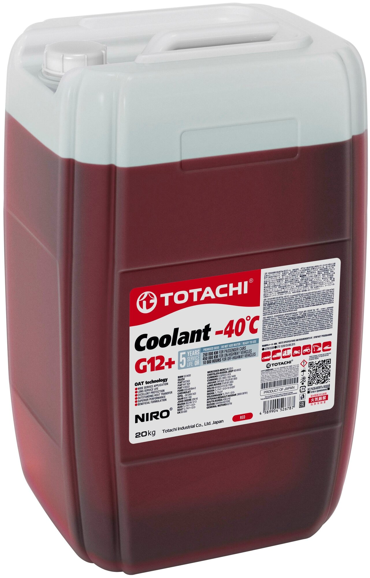 TOTACHI 43120 Жидкость охлаждающая TOTACHI NIRO Coolant Red -40C G12+ 20кг 1шт