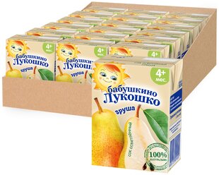 Сок осветленный Бабушкино Лукошко Груша (Tetra Pak), c 4 месяцев, 0.2 л, в упаковке 18 шт.