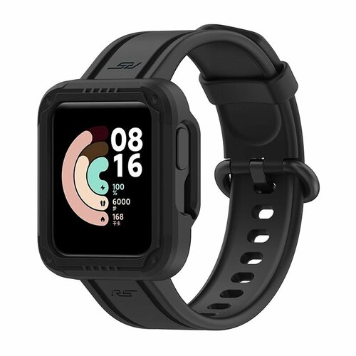 Силиконовый ремешок с защитным стеклом для Xiaomi Redmi Watch/ 2/Mi Watch Lite/ Lite 2 - черный силиконовый ремешок для xiaomi mi watch lite 2 redmi watch 2 lite светло бежевый