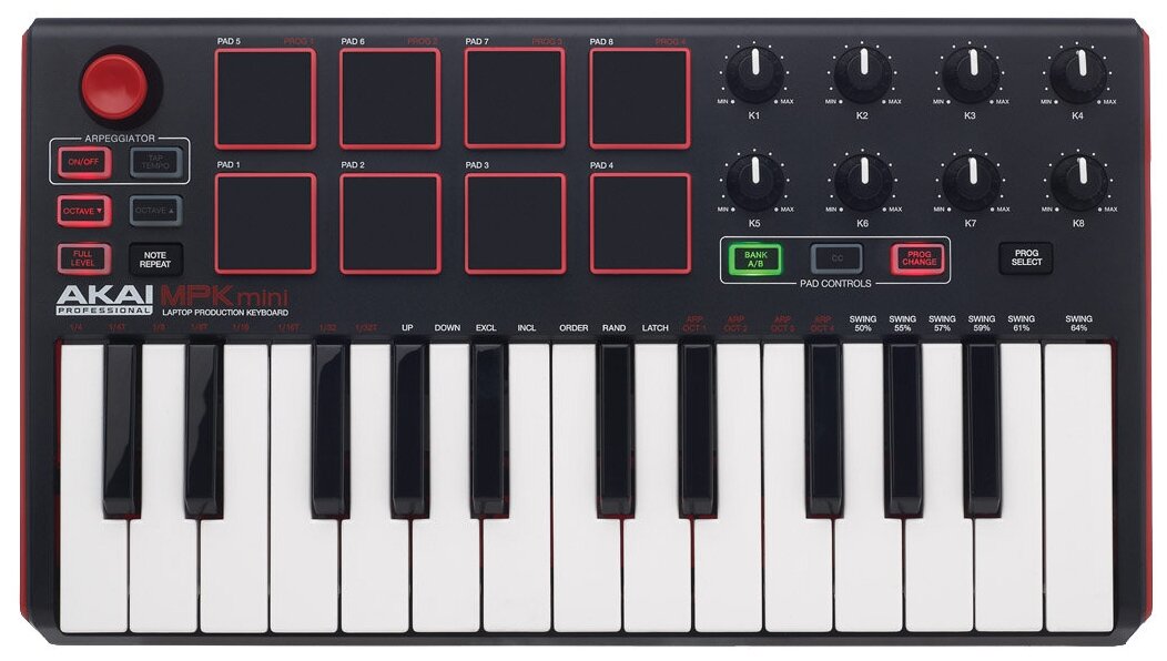 Akai Pro MPK Mini MK3 USB миди клавиатура с уменьшенными клавишами, 25 клавиш,8 MPC пэдов, 8 ручек для микширования