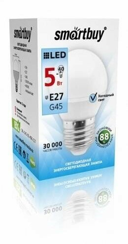 Светодиодная LED лампа шар Smartbuy G45 E27(е27) 5W (Вт) матовая 4000K 400lm 45x80 220V SBL-G45-05-40K-E27