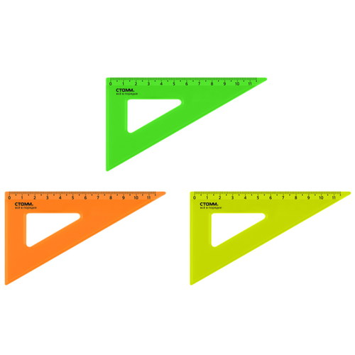 Треугольник 30°, 11см СТАММ, пластиковый, прозрачный, неоновые цвета, ассорти треугольник 30° 16см стамм пластиковый с транспортиром прозрачный неоновые цвета ассорти