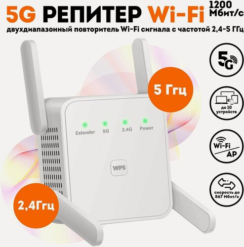 Изображение товара Усилитель беспроводного WiFi сигнала, повторитель WiFi 5G