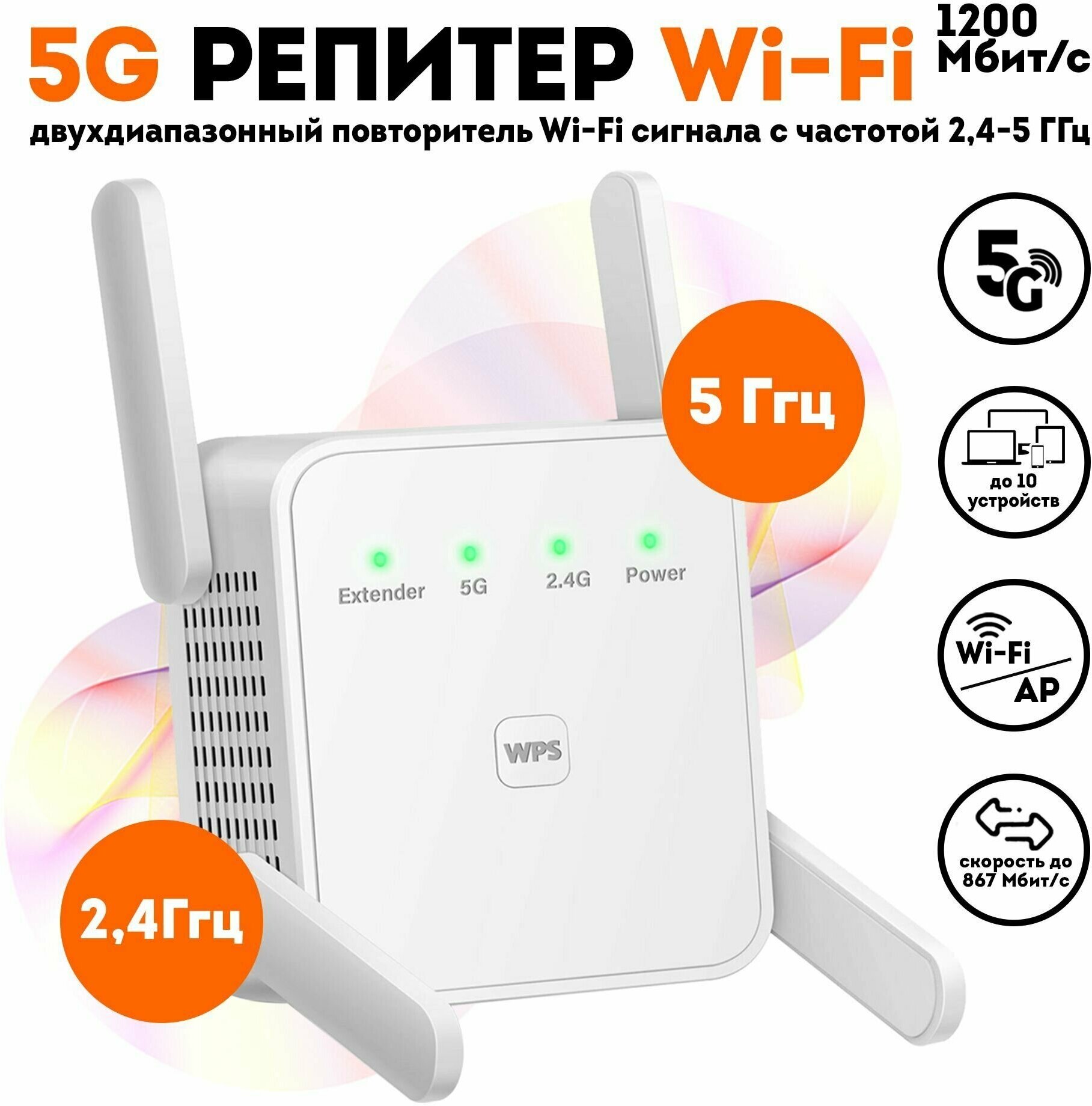 Усилитель беспроводного WiFi сигнала, повторитель WiFi 5G