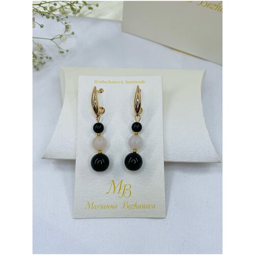 Серьги с розовым кварцем и черным агатом