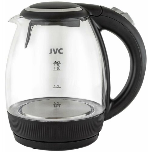 Чайник электрический JVC, JK-KE1516, черный, 1.7 л, 2200 Вт, скрытый нагревательный элемент, стекло