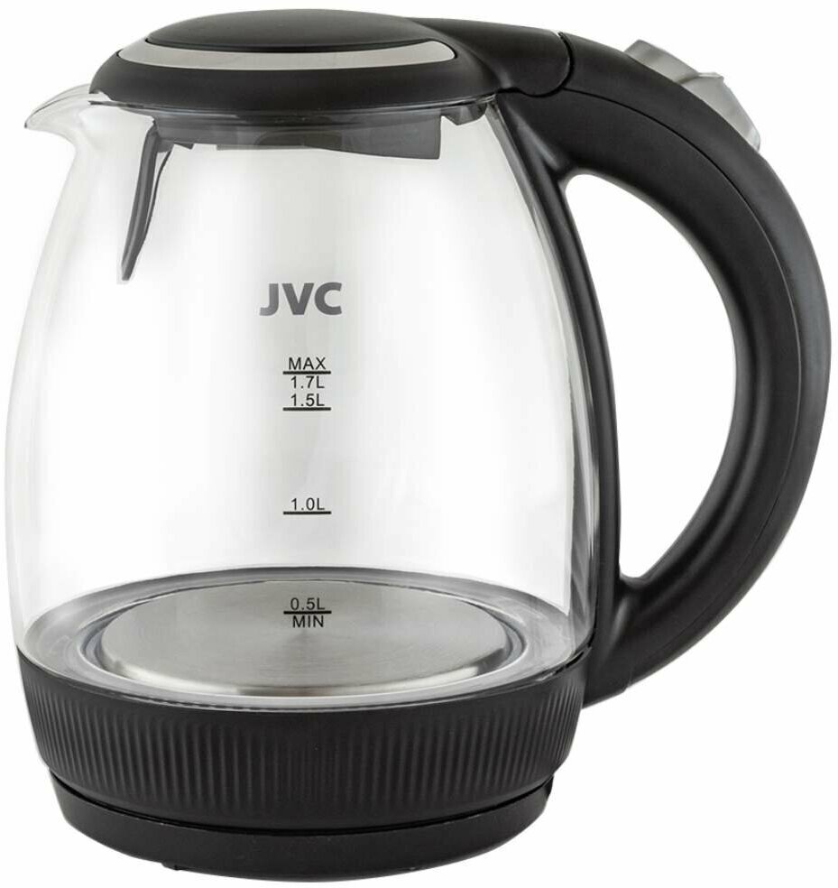 Чайник электрический JVC, JK-KE1516, черный, 1.7 л, 2200 Вт, скрытый нагревательный элемент, стекло