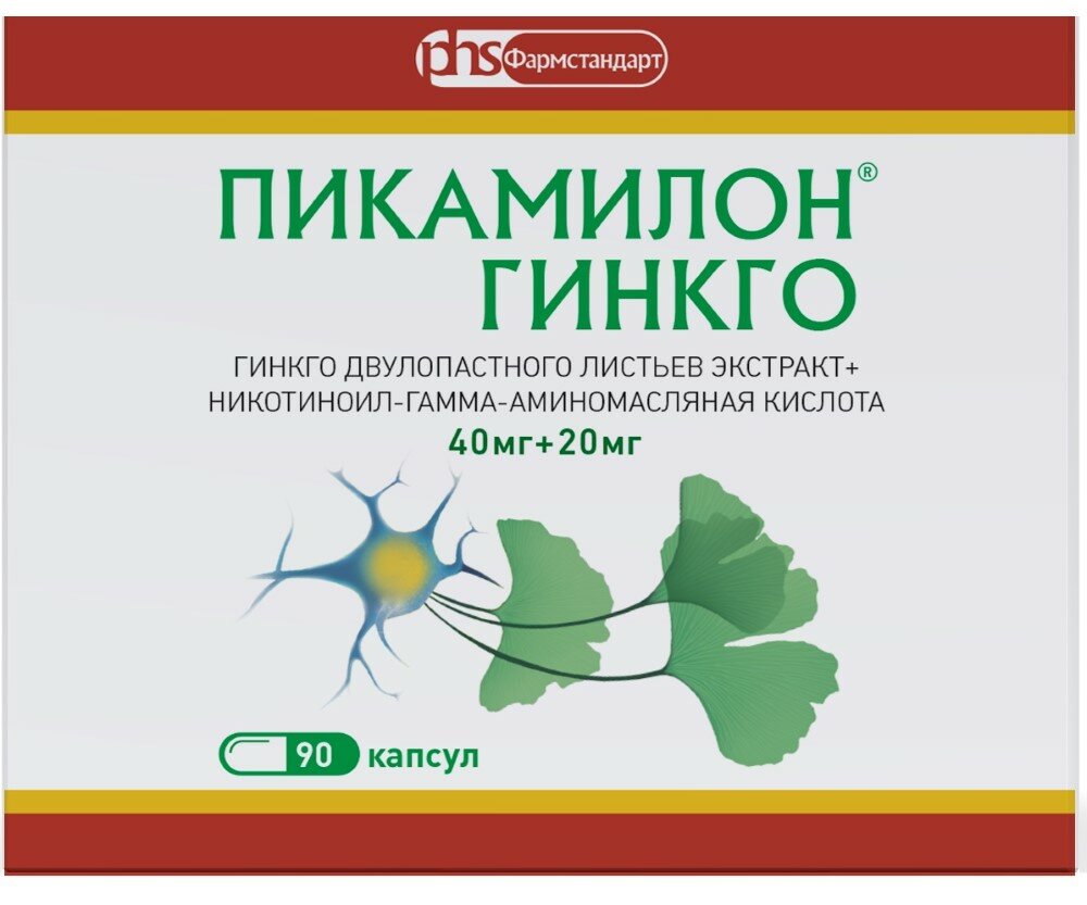 Пикамилон Гинкго, капсулы, 40 мг+20 мг, 90 шт.
