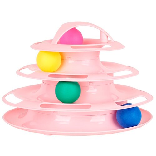 Игрушка для кошек четырехуровневая "Башня с мячами", розовая