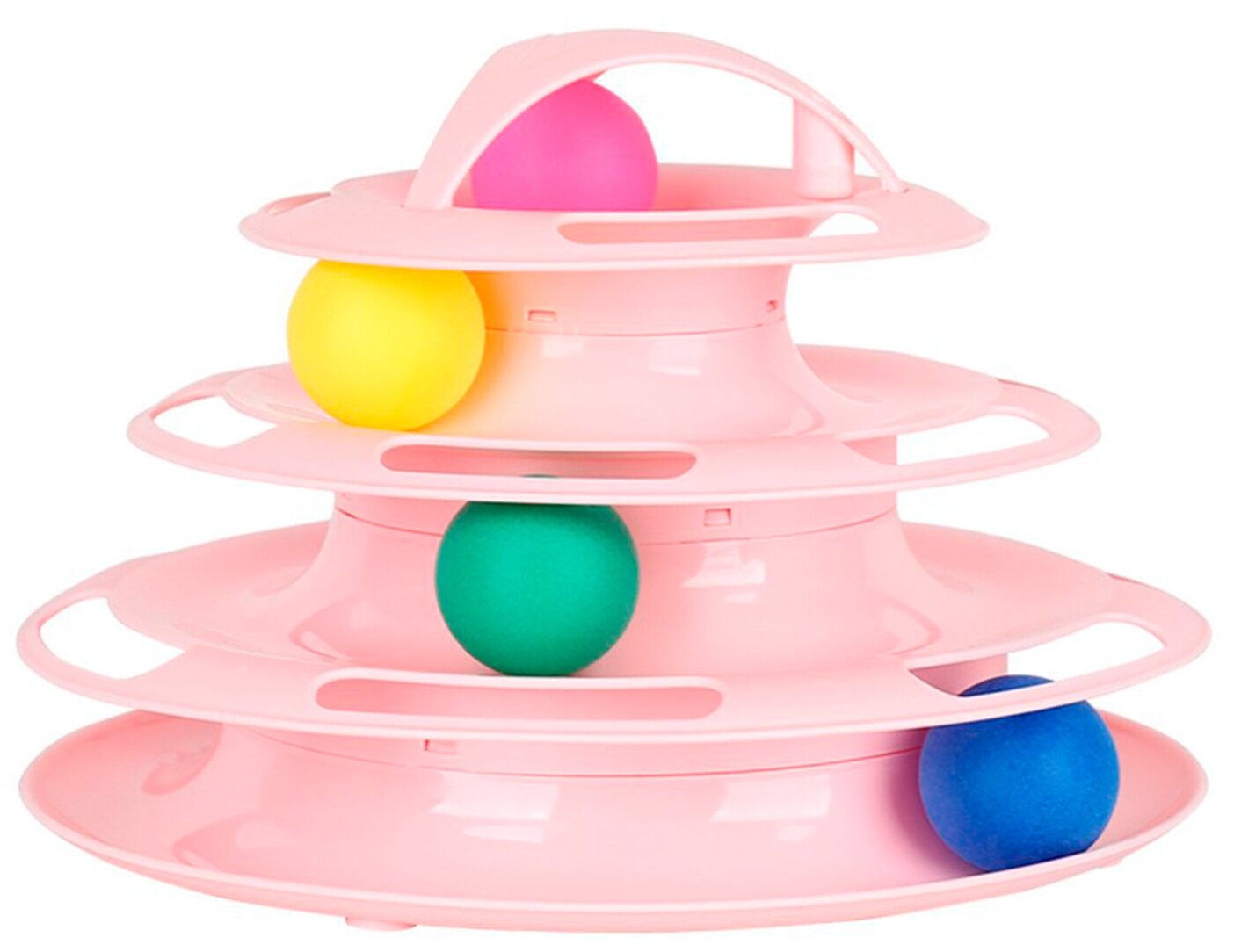 Игрушка для кошек четырехуровневая "Башня с мячами", розовая - фотография № 1