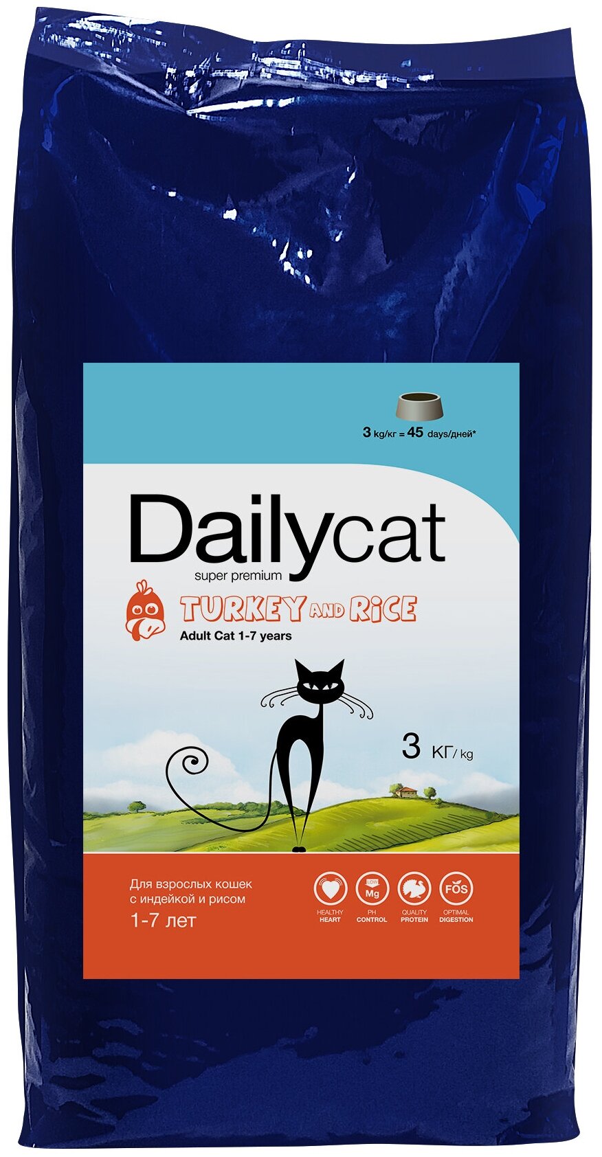 Корм сухой для взрослых кошек и котов с индейкой и рисом 3 кг Dailycat Adult Turkey & Rice